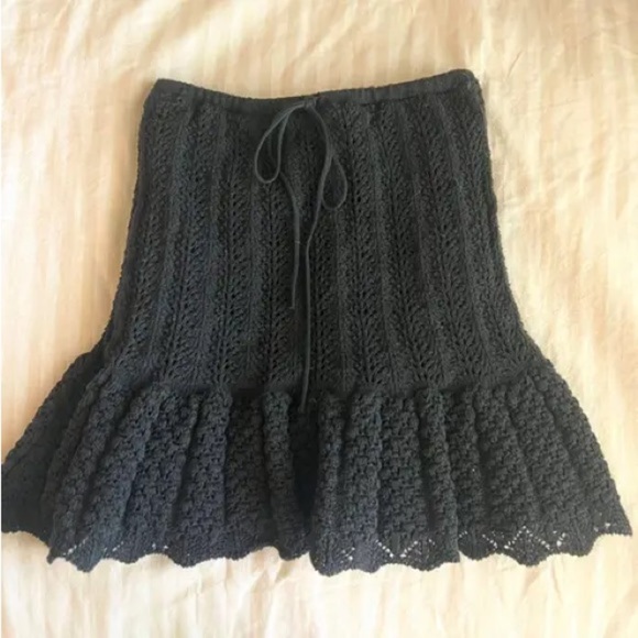 Zara Black Knit Crochet Woven Ruffle Skirt - Picture 1 of 9